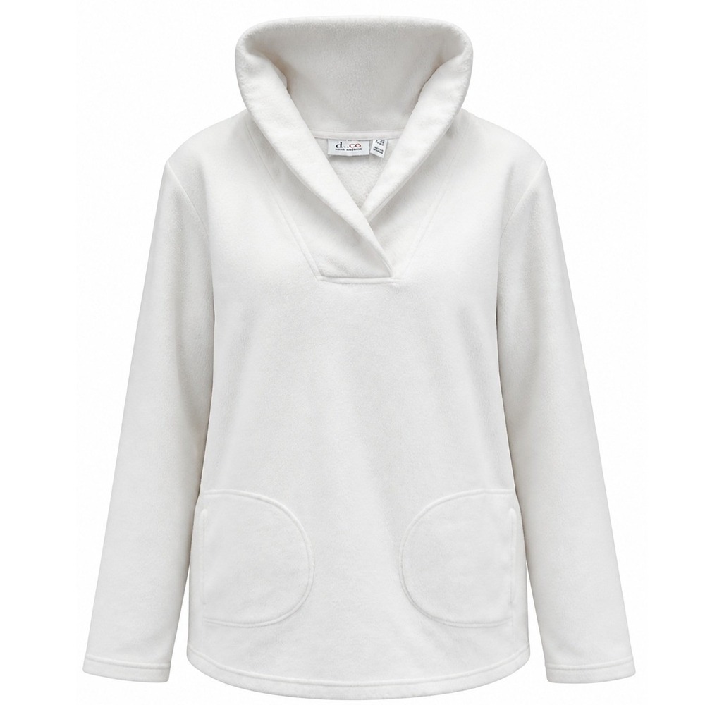 Denim & Co Fleece Pullover Women Large Petite White Casual Streetwear